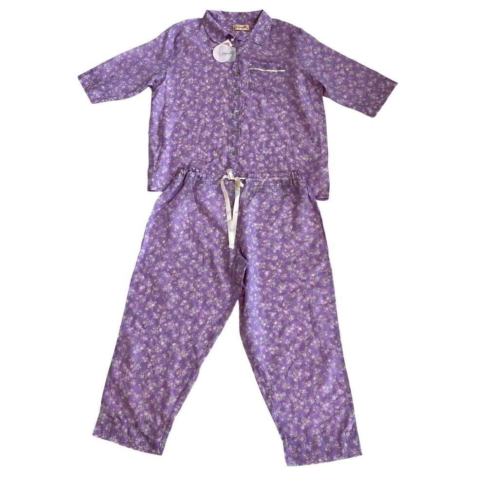 Papinelle‎ XL Iris Purple Cotton Silk Floral Pajama Set NWT Short Sleeve